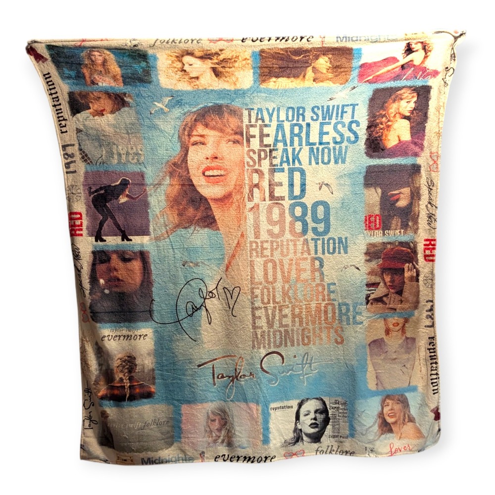 Taylor Swift Eras Tour Fleece Throw‎ Blanket Albums Signature Graphic Multicolor
